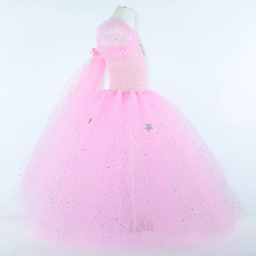 Wicked Glinda The Good Witch Costume Kids Glitter Pink Glenda Tutu Dress for Girls Halloween Birthday Party Princess Dress Up
