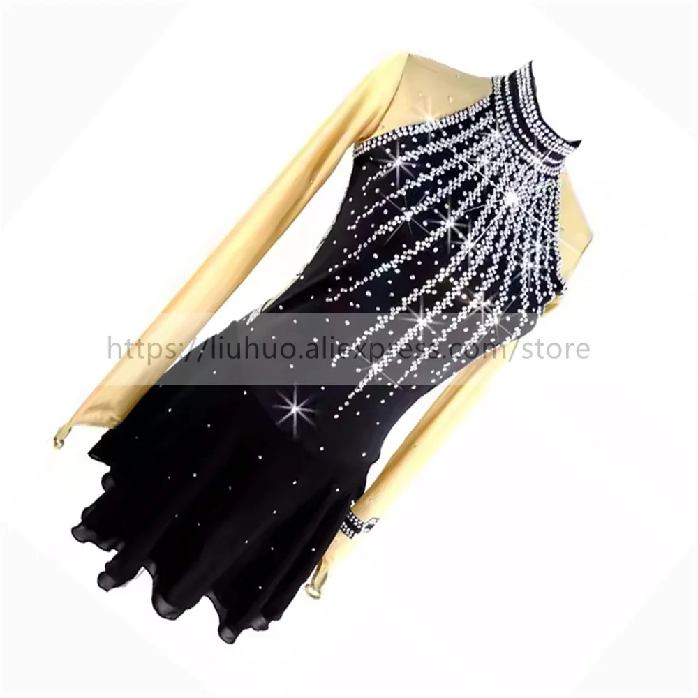 Black Backless Ice Skating Dress - High Elasticity Spandex Competition  Dancewear For Performances