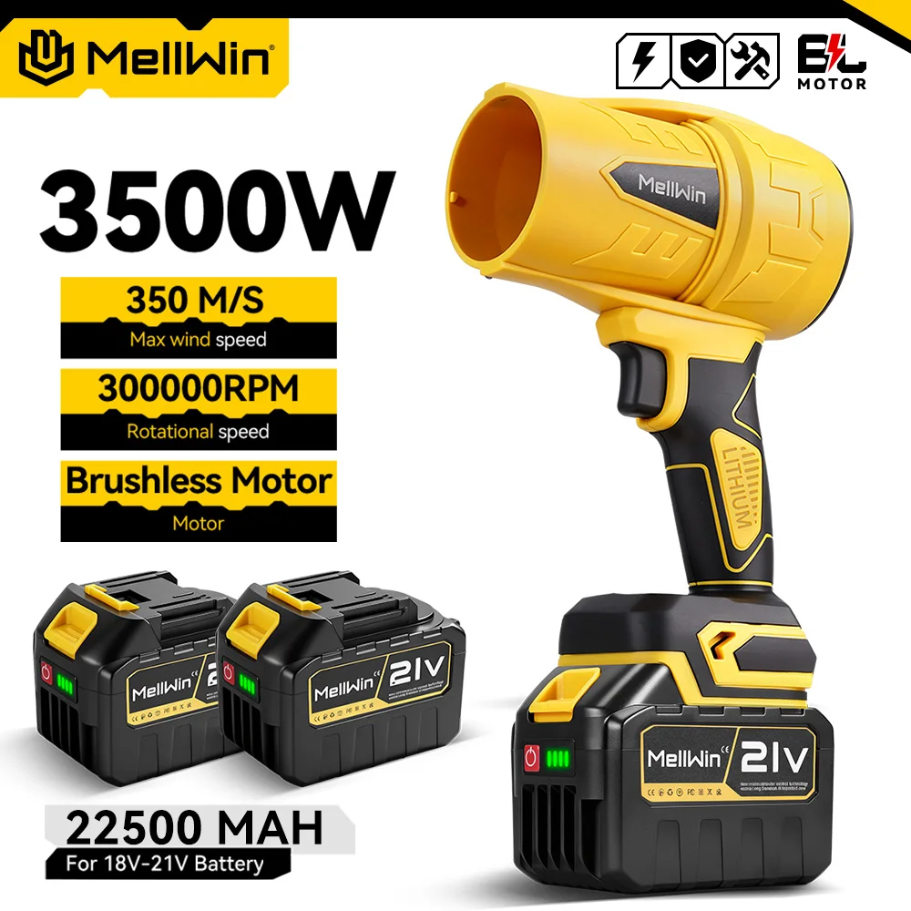 MELLWIN 3500W Brushless Electric Turbo Fan Blower Jet 350M/S Violent Snow Dust Blowing Car Dryer Tool For Makita 18V Battery Pin
