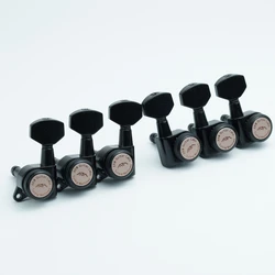 Premium Black Locking Guitar Tuners/String Pegs - Set of 6, Made in Korea (BK3R3L)