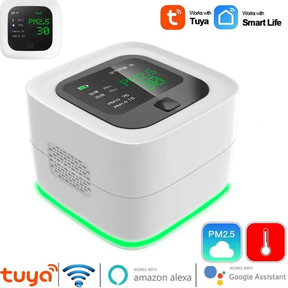 

Tuya WiFi Smart Air Quality Analyzer Sensor PM2.5 PM10 LCD Display Temperature Monitoring Smart Home Gas Detector Air Sensor