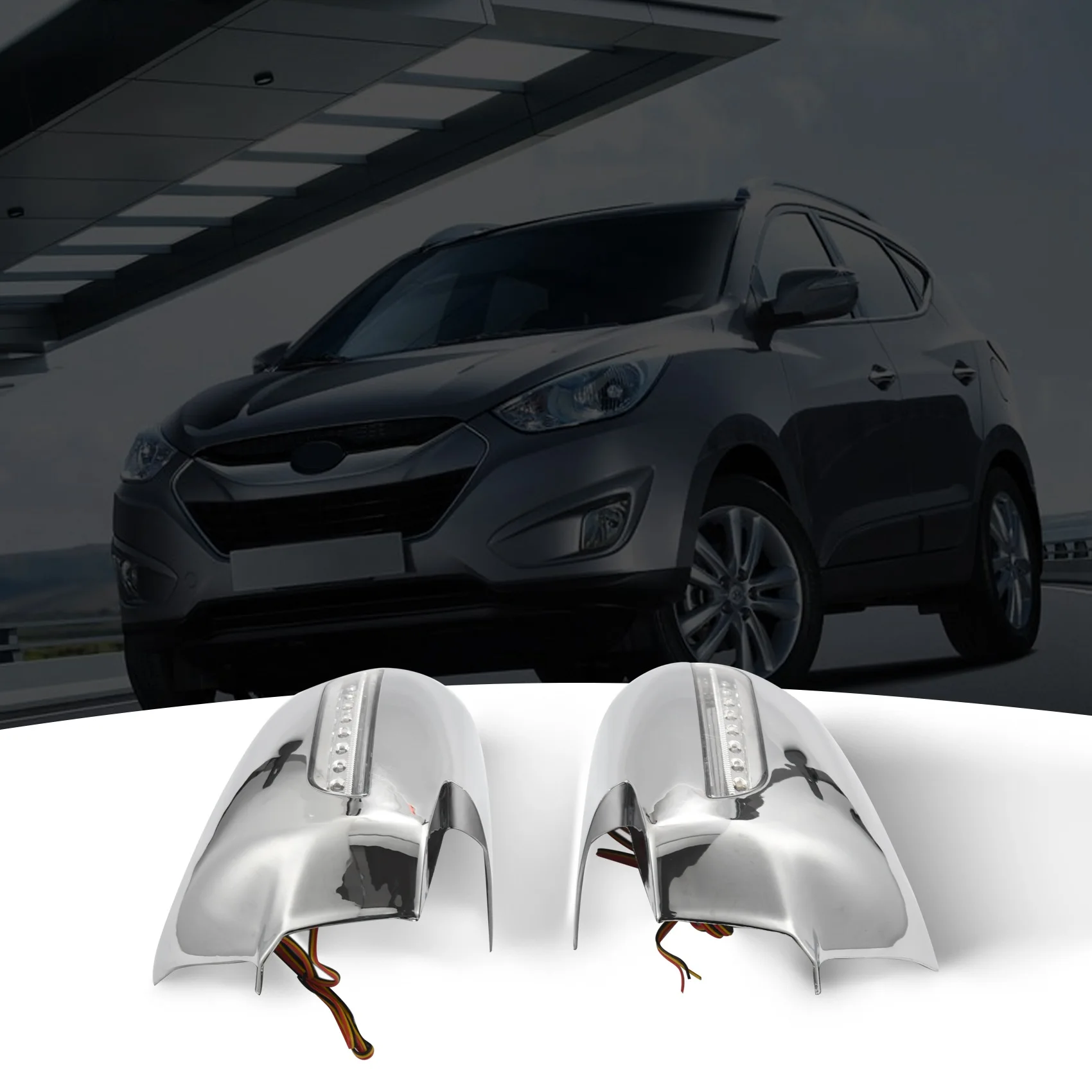 

Чехлы на автомобильные дверные зеркала со светодиодный кой для Hyundai Tucson 2006-2009 ABS Chrome