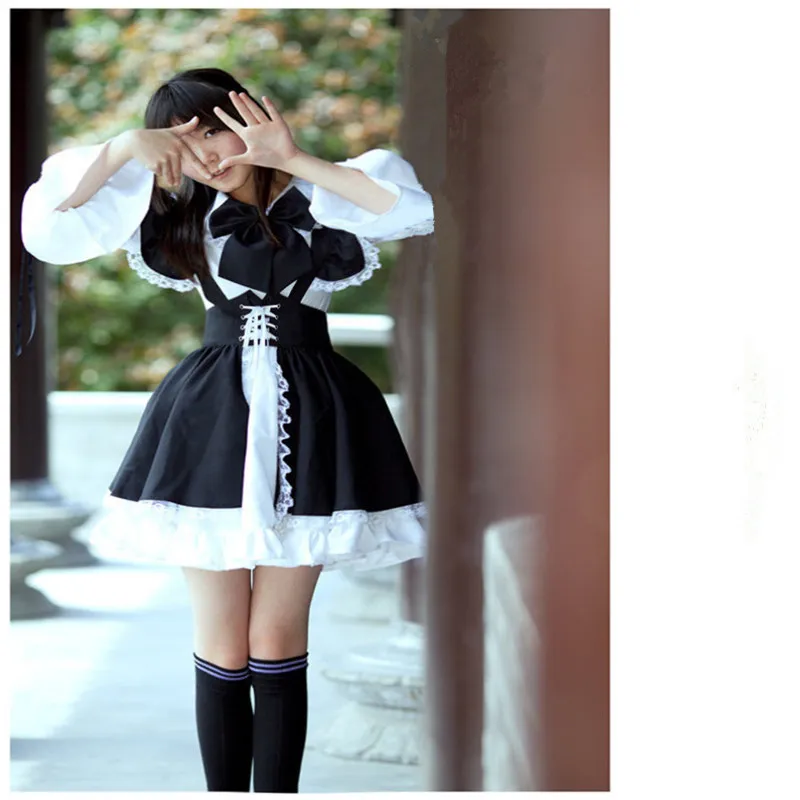 

Women Maid Outfit Anime Long Dress Black and White Apron Dress Lolita Dresses Men Cafe Costume Cosplay Costume Горничная Mucama