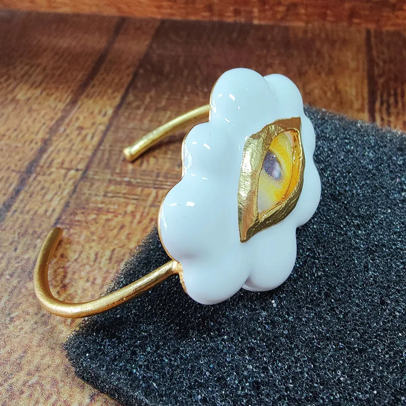 Women Vintage Cloud Demon Eye Bracelet Open-End Bangle Girl's Metal Charms Jewelry Party Costume Accessory Gift