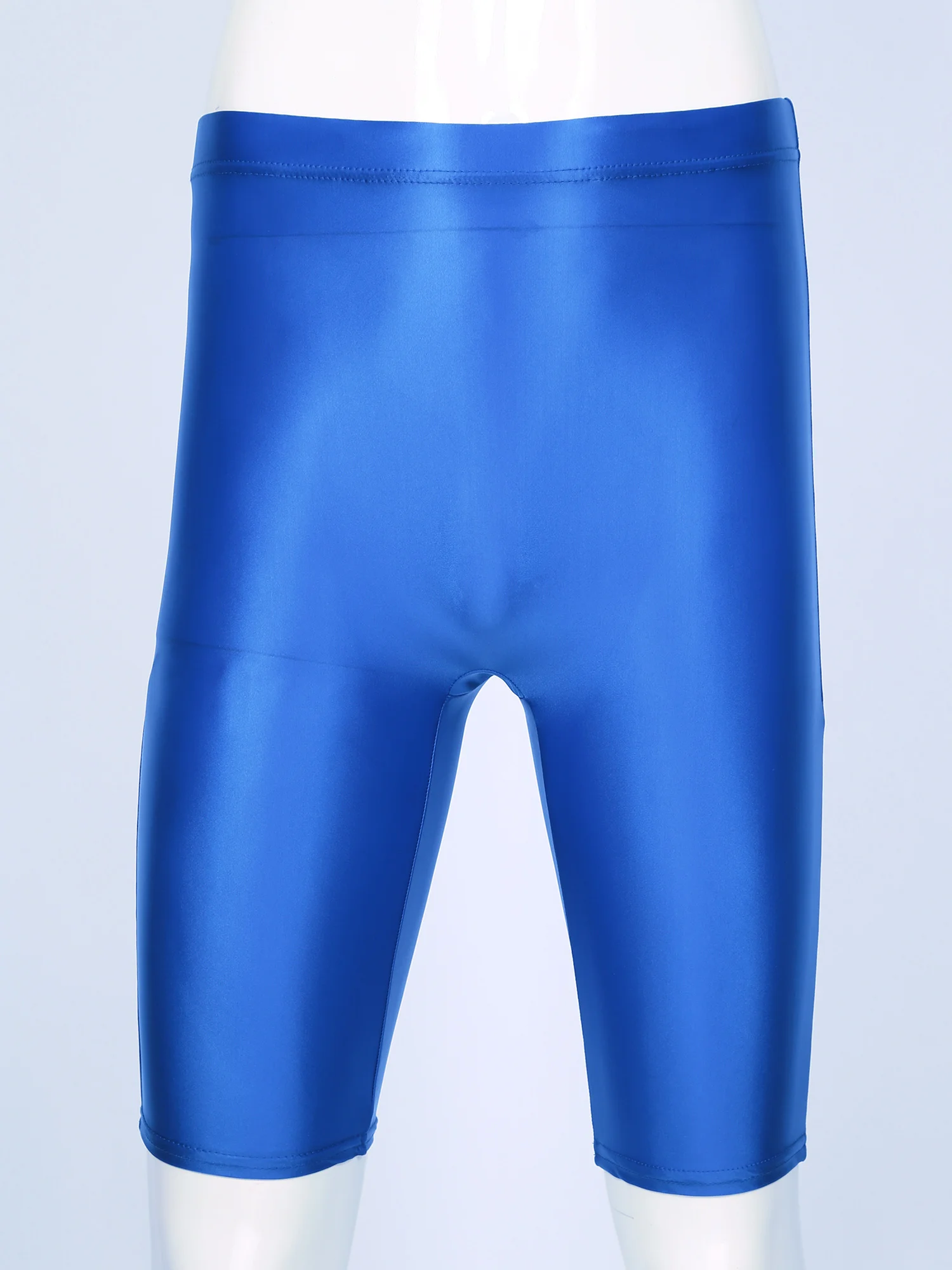Men Glossy Smooth Swimming Shorts High Waist Short Elastic Waistband Short Leggings Workout Sportswear Bottoms Swimsuit Swimwear