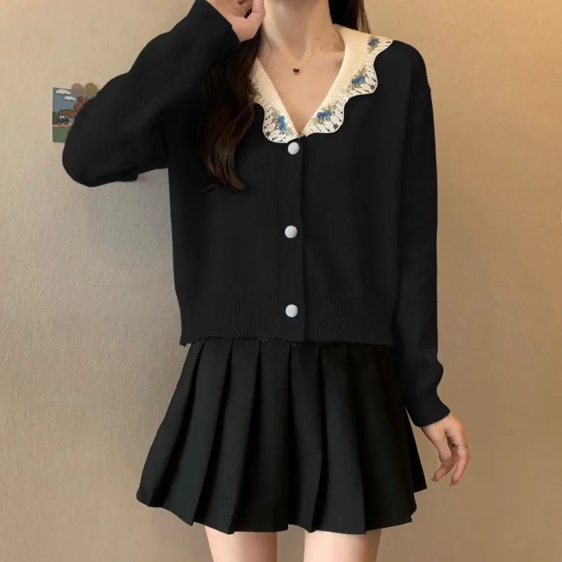 

Корейские винтажные кружевные лоскутные женские рубашки, офисные женские элегантные блузки с воротником «Питер Пэн», женские однобортные блузки, кавайные