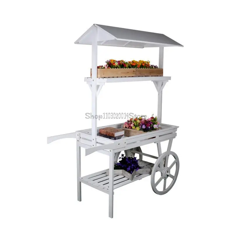 Pastoral Flower Rack Solid Wood Cart Storage Rack Balcony Storage Shopping Mall Creative Promotion Car Outdoor Decoration