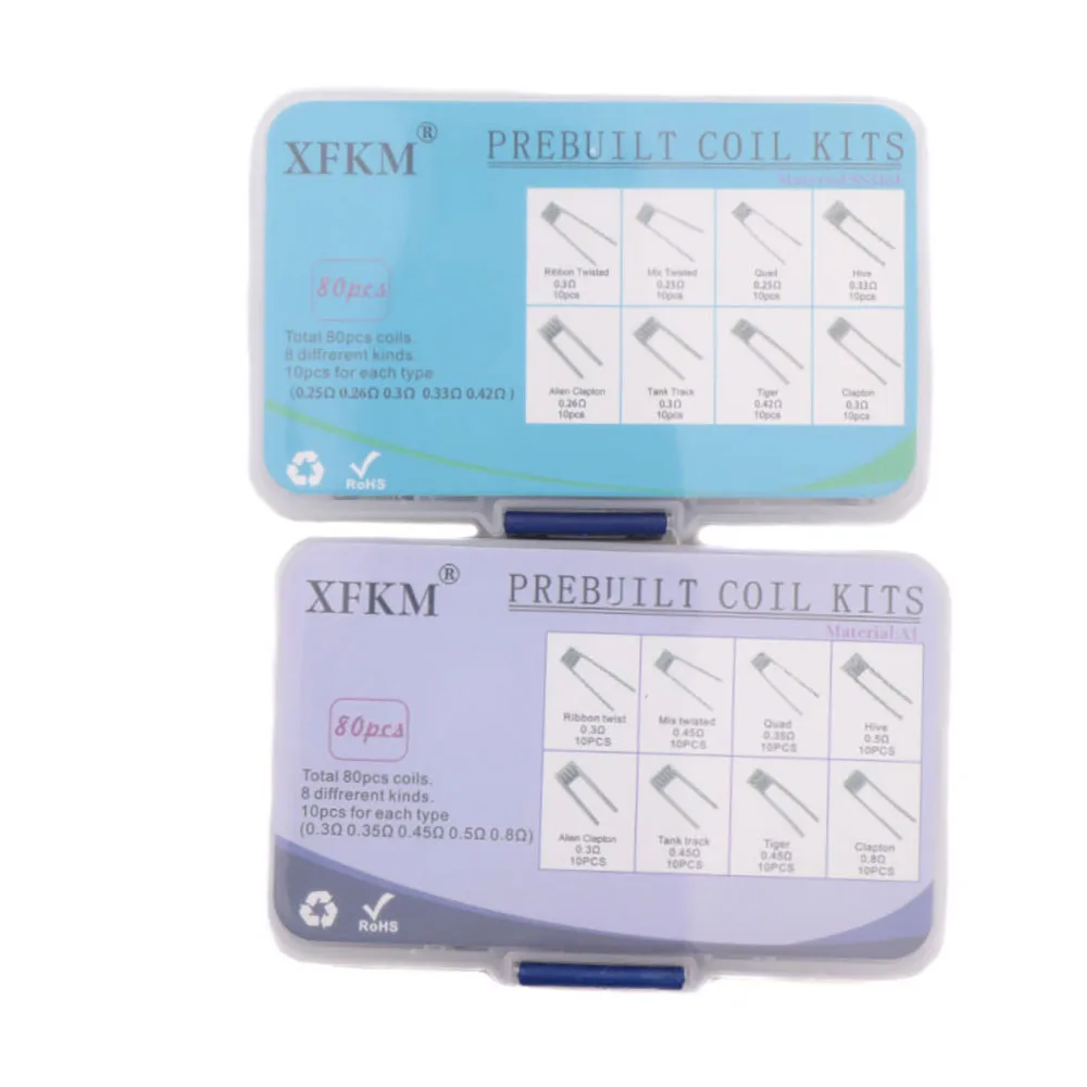 8 in 1 A1/316L Alien Clapton Coil Flat Twisted Fused Clapton Quad Tiger Heating Wire Resistance coil 80pcs XFKM