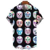 3d Mask Print Men's Shirt Summer lucha libre Short Sleeve Shirt  Casual Hawaiian Shirt For Men Loose Clothing Mexican Wrestling 2