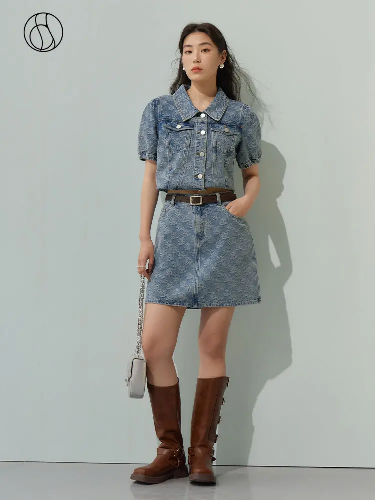 DUSHU【 American Retro Series 】Design Texture Jacquard Denim Short Skirt Set For Women Casual Loose Denim Top Skirts For Women вентилятор для корпуса fractal design silent series r3 fd fan ssr3 50 wt