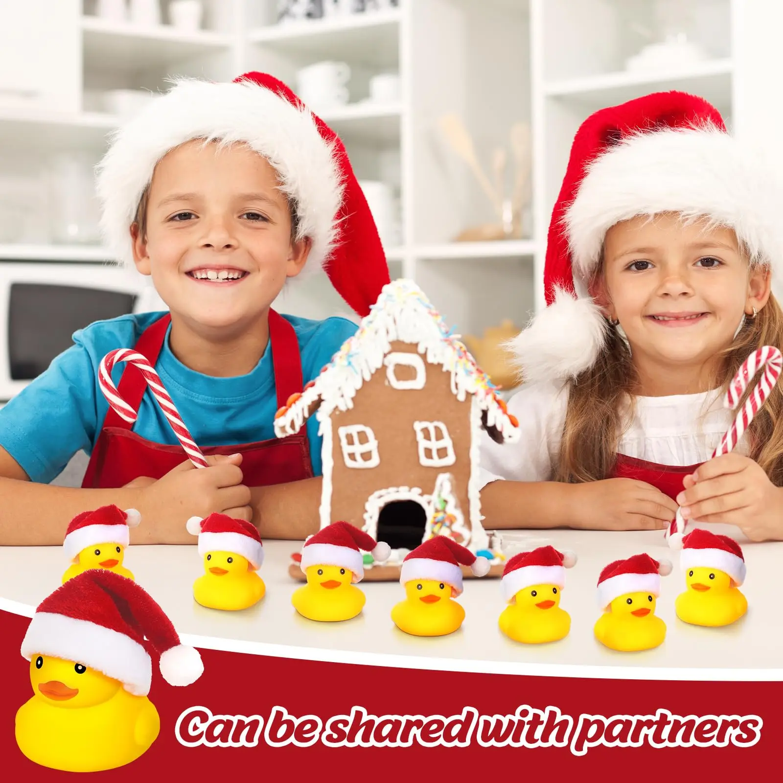 24/36/48 Pcs Christmas Rubber Ducks with Christmas Hats Small Bathtub Yellow Ducks Bath Toys for Baby Shower Holiday Decor Xmas 4