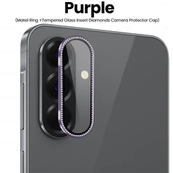 Luxury Crystal Diamond Metal Ring Camera Protector with 9H Glass Rear Lens Case - Galaxy A37 (Purple - 05)