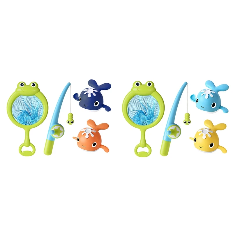 

2Set Bath Toys Magnetic Fishing Games Wind-Up Swimming Whales Water Table Pool Bath Fun Time Bathtub Tub Toy 1 & 2