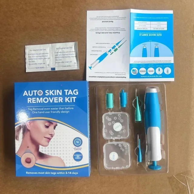 2-IN-1 Auto Skin Tag Removal Tool Kit Painless Skin Label Mole Acne Wart Removal Pen with Cleansing Swabs Facial Skin Care Tool 5