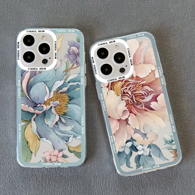 Vintage elegante rosa Pfingstrose Blume klare Handy hülle für iPhone 13 Pro Max 15 11 12 14 Pro Max 15 14 7 8 plus x xr xs Rückseite – Detail 16