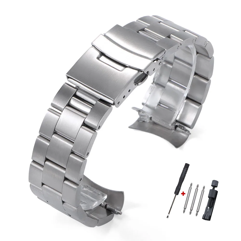 Solid Stainless Steel Curved End Replacement Strap - 20mm/22mm