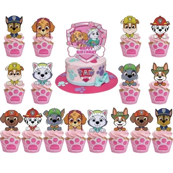 17Pcs Pink Paw Patrol Birthday Party Decoration Puppy Patrol Cake Card Fruit Plug-in Birthday Party Supplies Toys for Children