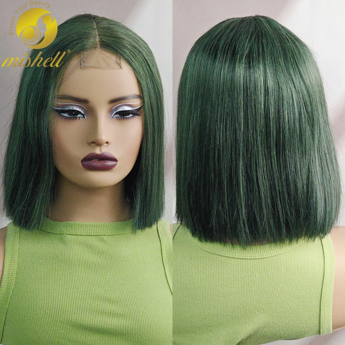 

Green Straight Bob Wigs 180% Density Human Hair Wig 2x6 Lace Short Straight Colored Bob Wig PrePlucked Brazilian Women Hair Wigs