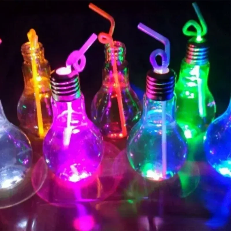 10PCS Luminous Bulb Cup Water Bottle 400ml Bulb Tea Creative Cup Bottles Drink Plastic Juice Bottle Cute Water