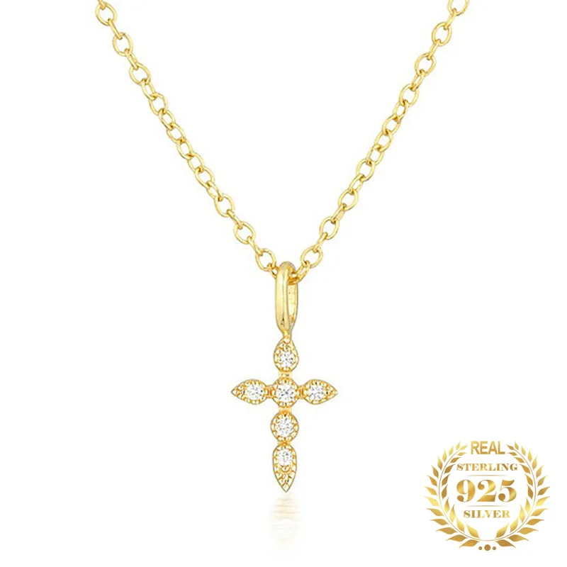 

Luxury 925 Sterling Silver Zircon Cross Charms Necklace for Women Clavicle Collar Chain Simple Choker Necklace Accessories Gift