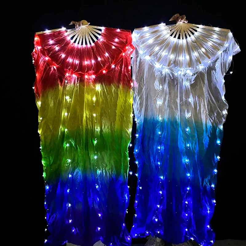女の子のためのLEDロングシルクファンベール,ベリーダンスの