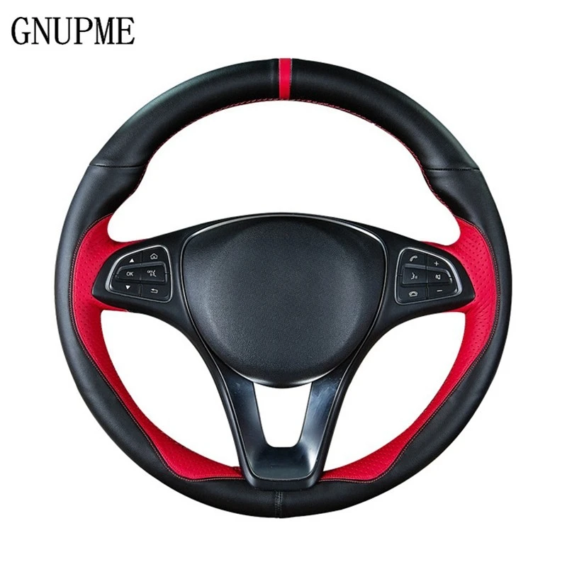 

Genuine Leather DIY Red With Needle And Thread Car Steering Wheel Cover for Mercedes Benz E-Class W210 E320 GLA200 GLK300/260