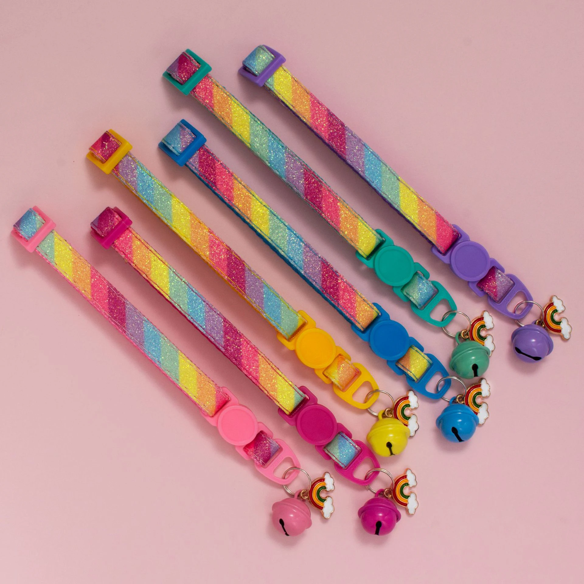 Pet Collar With Bell Cartoon Rainbow Colorful Dog Puppy Cat Accessories Kitten Collar Adjustable Bell Ring Necklace Pet 4