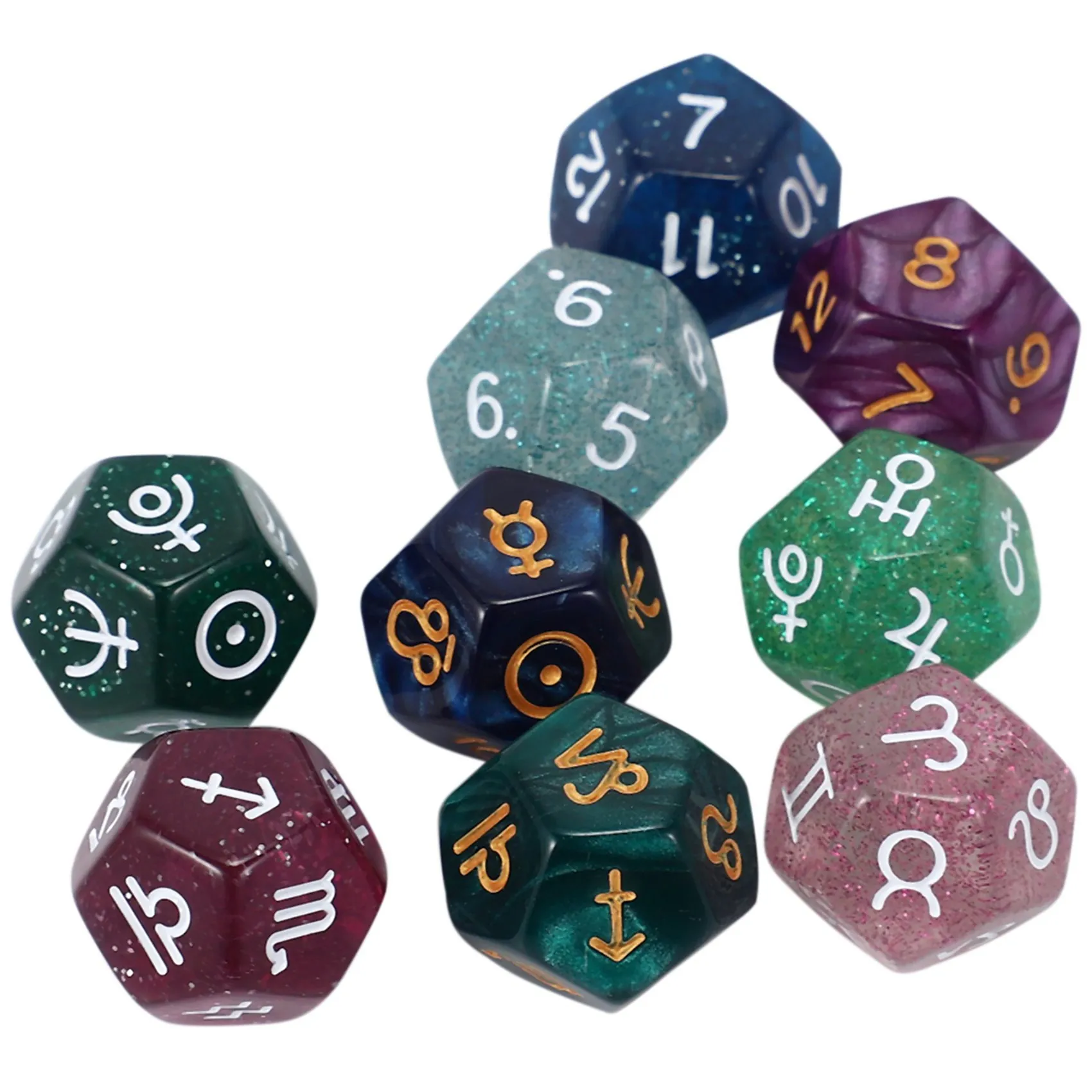 BAAU 36Pcs Pearl 12-Sided Astrology Zodiac Signs Dice for Constellation Divination Toys Multi Sided Dice Type A