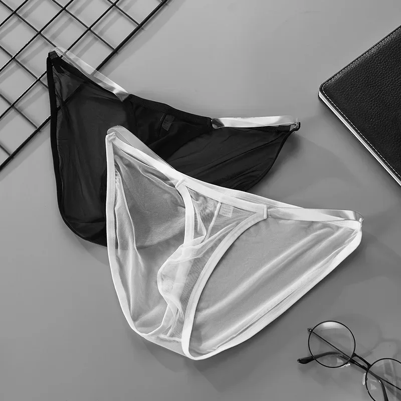 

Underwear Men Ultra-Thin Ice Silk Bikini Thongs Man Transparent Belt Jockstrap Underpants U Convex Panties Seamless Mesh Briefs