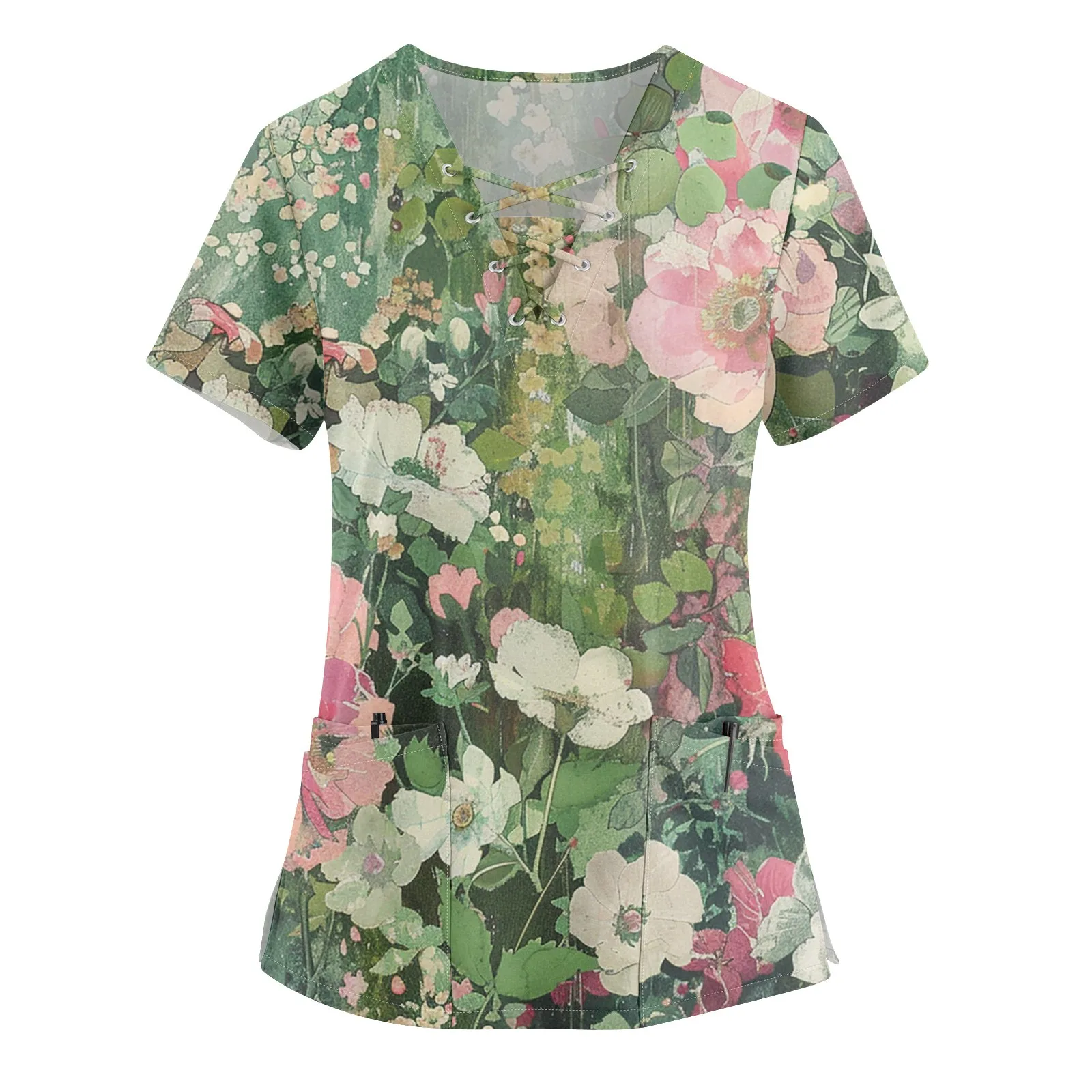 

Fashion Slim Short Sleeve Tops Casual Loose Scrubs for Women Painted Pattern Clothes for Women Ropa Mujer Juvenil