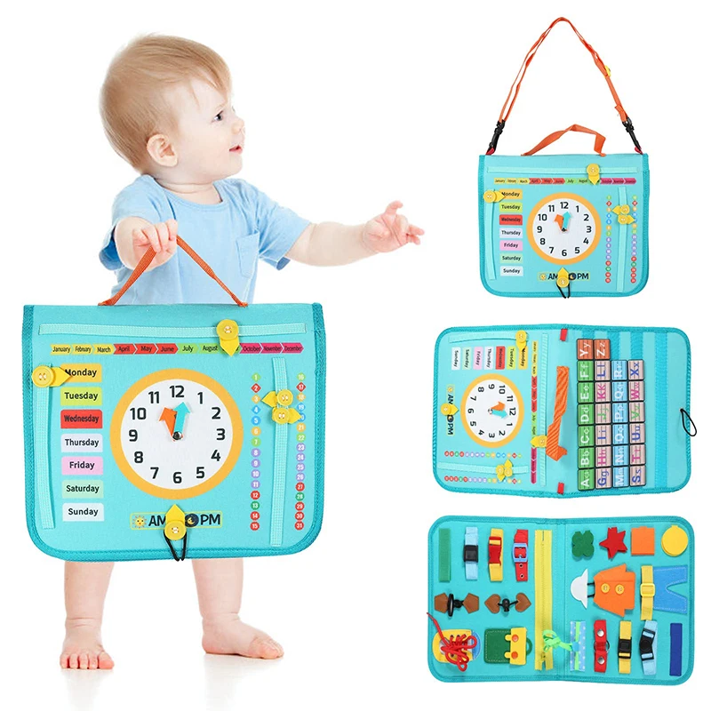 Montessori Busy Board Für Kinder Ab 1 Jahr – Mit 15 Aktivitäten, Dino-Design, Tragbares Motorikspielzeug