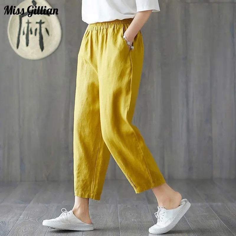 

Loose Harem Pants Women Cotton Linen Baisc Trousers High Waist Summer Bottoms Female Korean Style Solid Color Casual Slacks