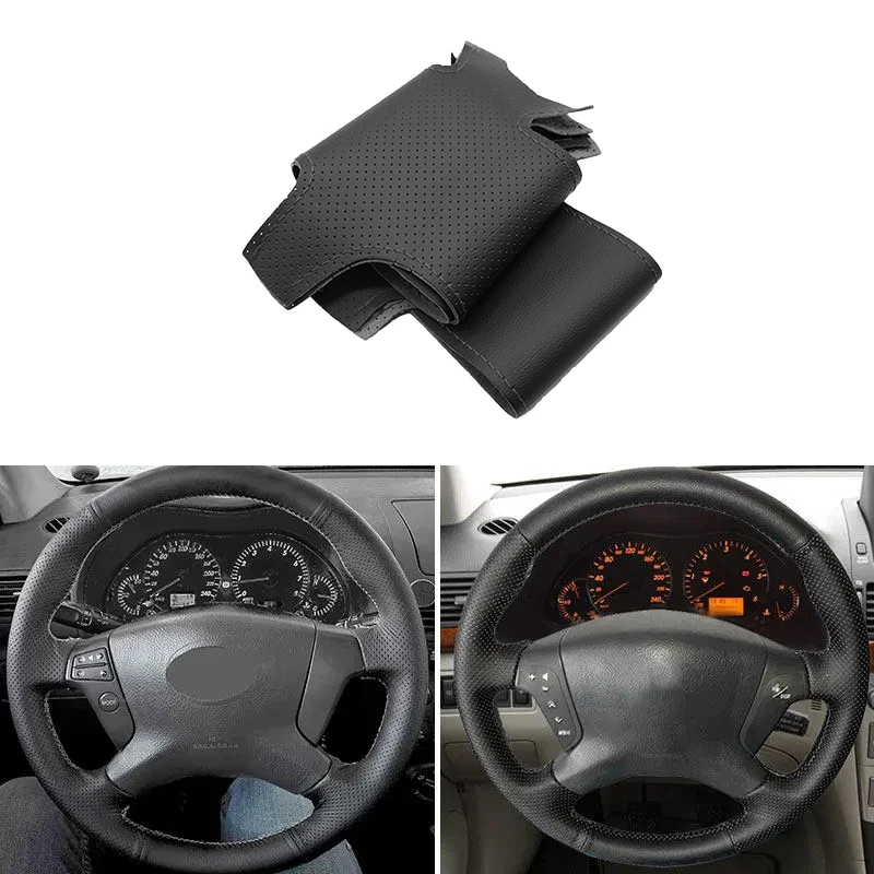 

Чехол рулевого колеса для Toyota Avensis 2003 2004 2005 2006 2007, черный, прошитый вручную, отделка, перфорированные кожаные аксессуары