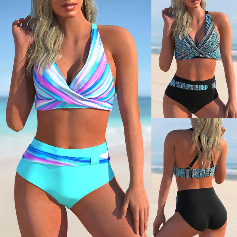 

Новинка лета 2023, женская мода, пляжный купальник, женский купальник из двух частей, женский купальник бикини с принтом