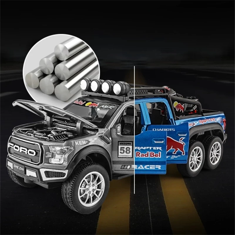 

Модель игрушечного автомобиля из сплава в масштабе 1:28 Raptor F150, модель игрушечного автомобиля со звуком и светом, металлическая модель автомобиля, коллекционные игрушки для мальчиков