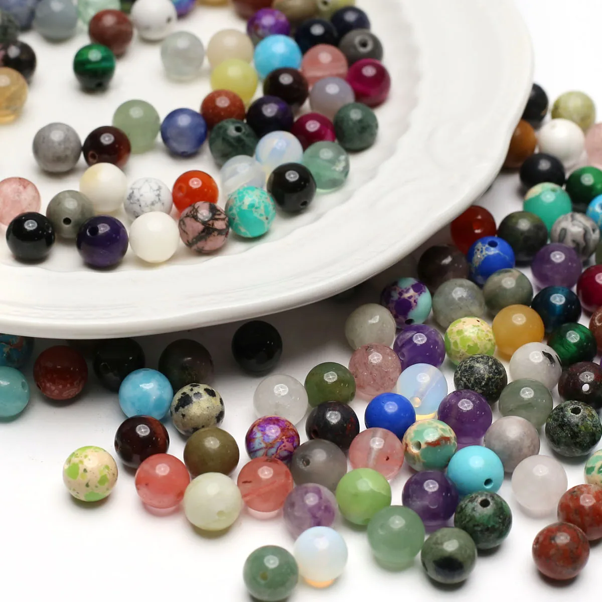 100PCS Random Color Natural Semi precious Stone Round Beads Pendant Jewelry Making DIY Necklace Accessories Gift
