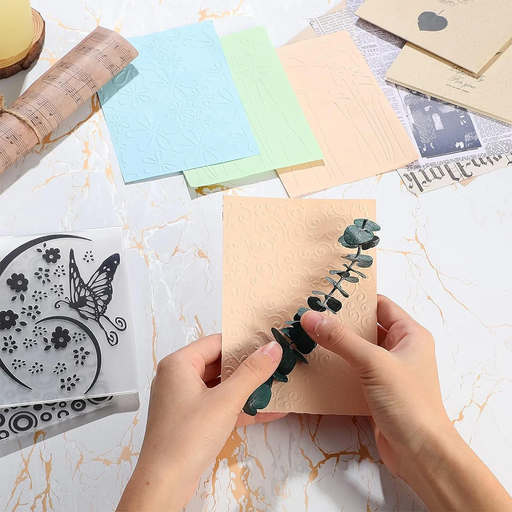 5.7 X 4.13 Inch Flower Butterfly Plastic Embossing Folder DIY Stencil Mould Tools Template for Making Cards Album Wedding Decor