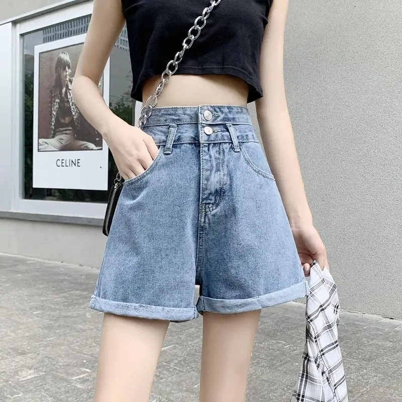 

Summer Denim Shorts Female High Waist Korean Version of Wild Thin Loose A Word Wide Leg Hot Pants Trend Woman Jeans Hot Pants