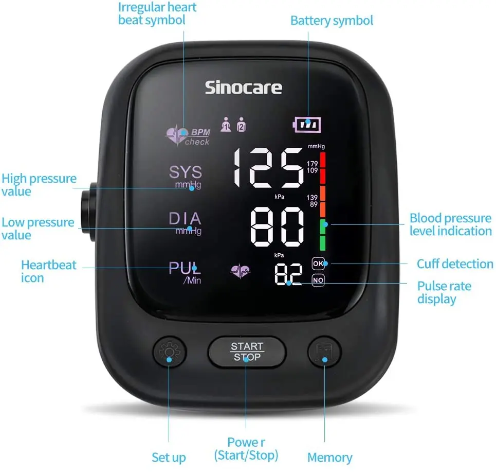 Sinocare Arm Blood pressure Professional Digital Blood pressure monitor Adjustable Cuff 2-Users Mode blood pressure monitor blood pressure meter