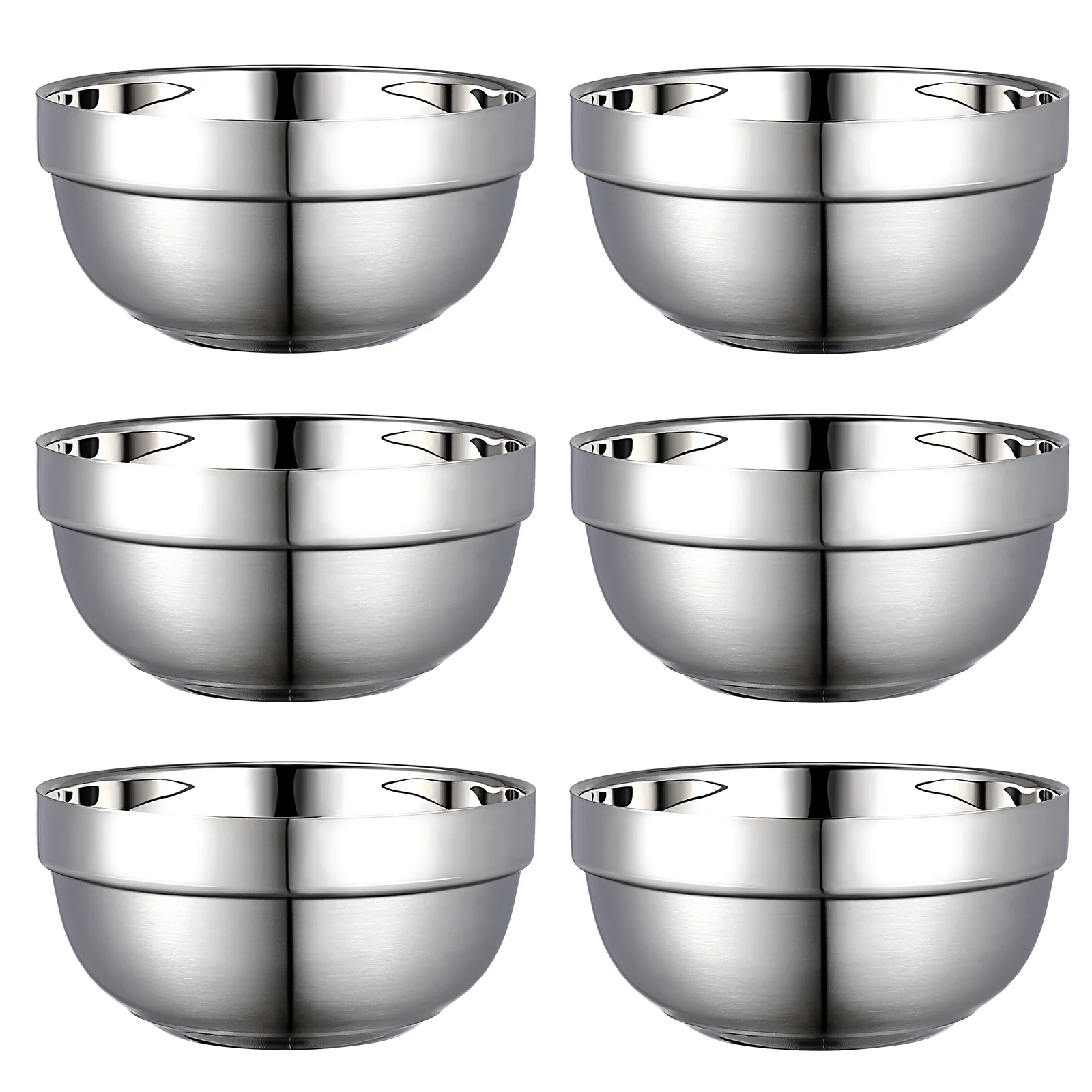 

BESTONZON 6pcs Household Rice Bowls Stainless Steel Food Serving Bowls Anti-scald Dining Bowls (13cm)