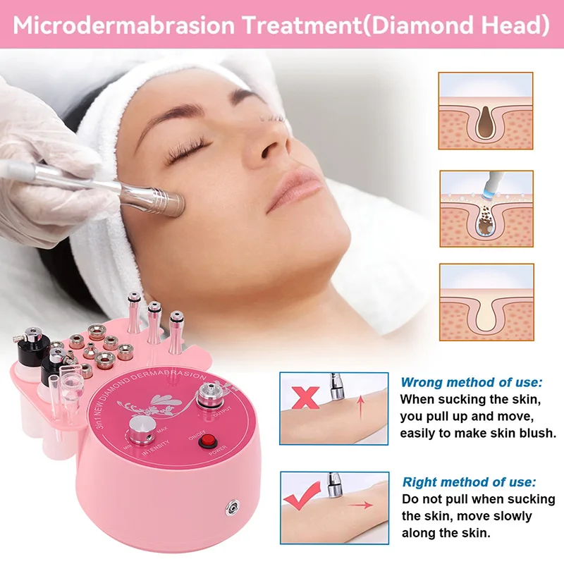 Pink Diamond Microdermabrasion Machine Facial 3 in 1 Professional Blackhead Removal Acne Clearning Anti Aging Skin care Tool 2