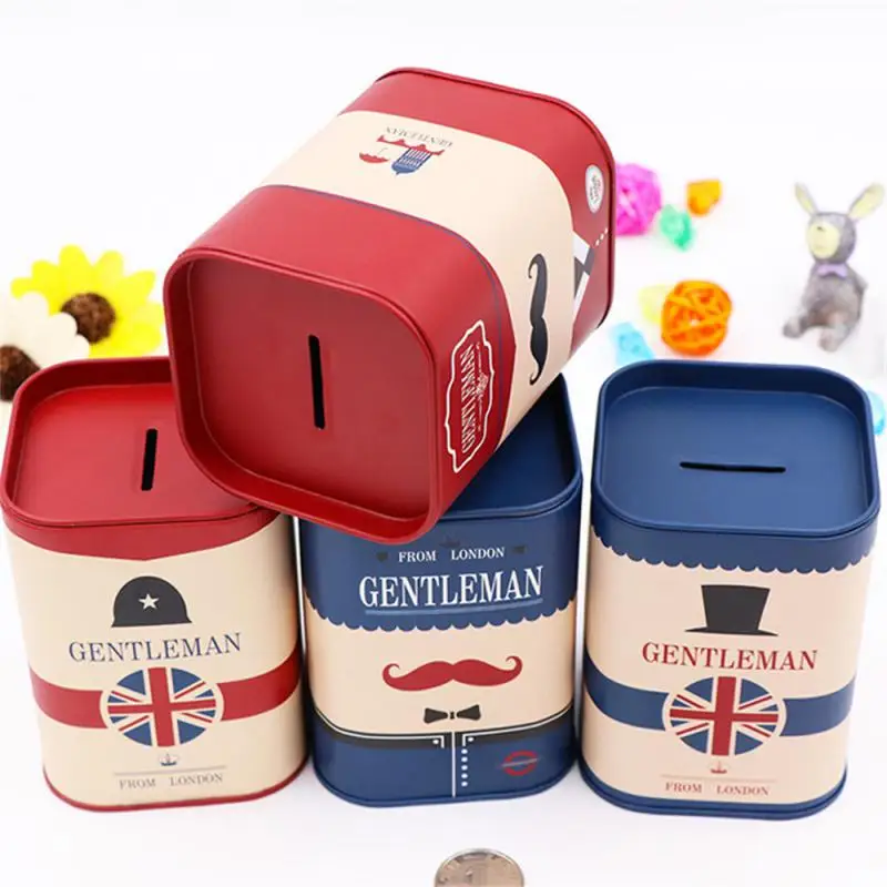 

Home Accessories Storage Cans Not Easy To Deformation Durable British Wind Savings Cans With Cover Design Piggy Bank Tinplate