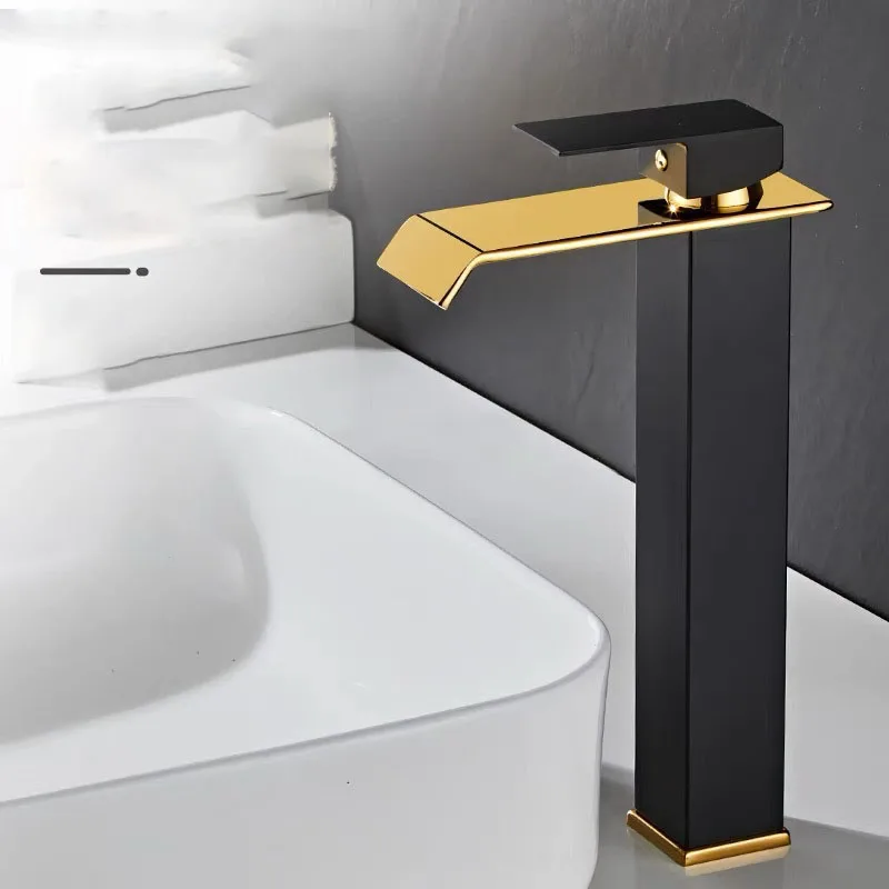 

Waterfall Faucet Black Gold Platinum Countertop Basin Washbasin Mixer Tap Bathroom Cabinet Bathroom Faucet Square