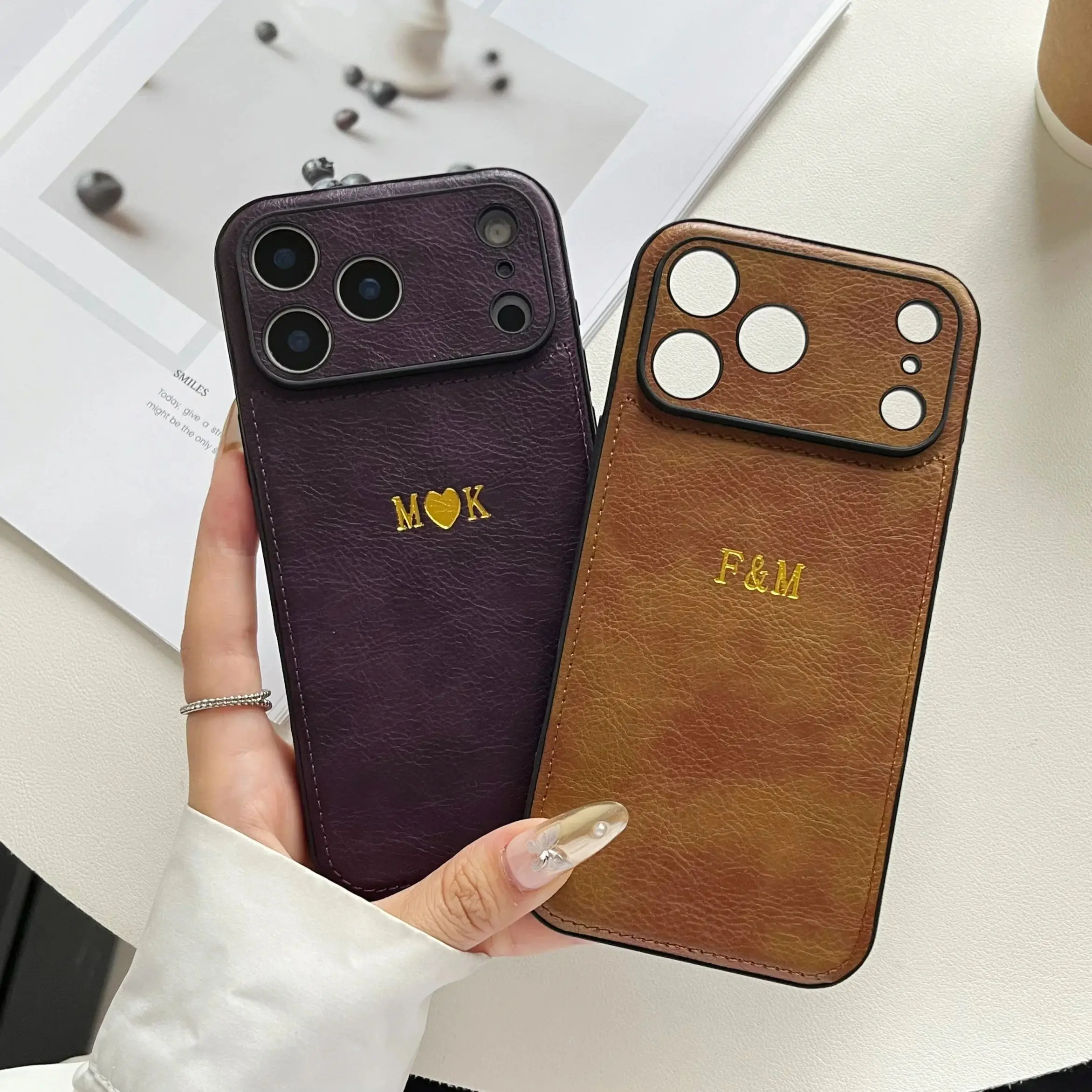 Luxury Personalized Custom Name Hot Gold Foil Embossed Faux Leather thumbnail 6