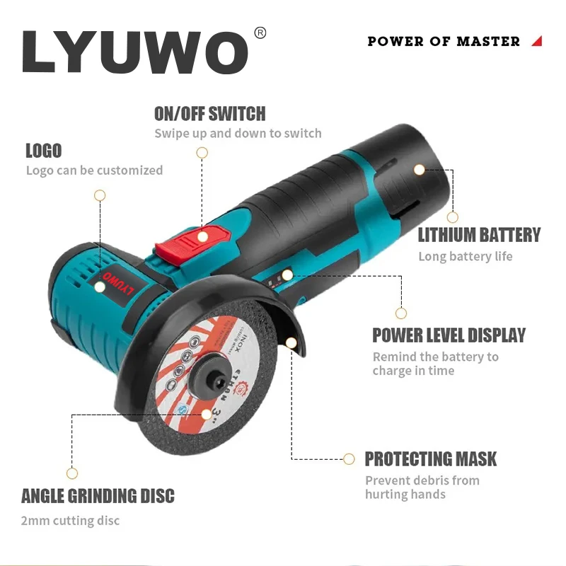 LYUWO Mini Angle Grinder Mini Household Rechargeable Cutting Machine Polishing Machine Electric Hand Grinder Polishing Machine