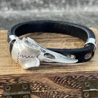 Norse Odin Raven Skull Punk Black Brown Genuine Leather Adjustable Cuff Bracelet Bangles Mens Womens Accessories Dropship 2