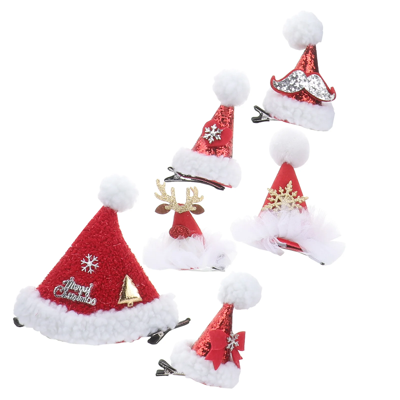 

6pcs Christmas Santa Hat Hair Clip Christmas Hair Barrettes Hair Slides Costume Headpiece Photo Props Chritmas Party Favor Bag