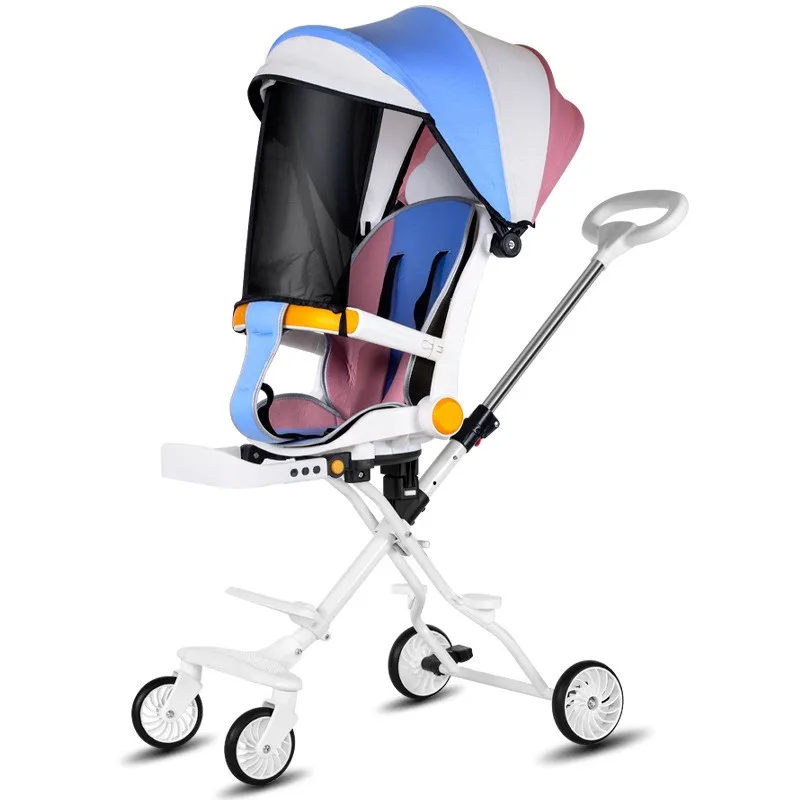 Foldable Baby Stroller Sitting And Lying Type Two-way Cart Lightweight Four Wheeled Baby Stroller With Food Tray And Foot Rest