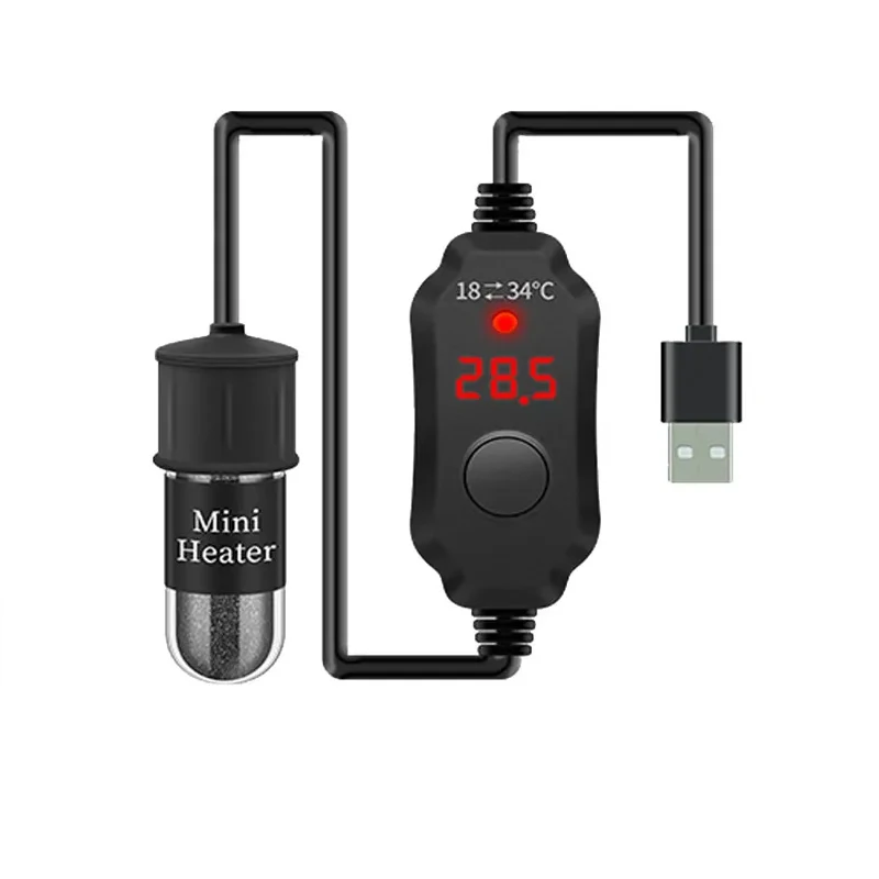 Adjustable 10W Betta Small Aquarium Heater Submersible Fish Tank Heater 5V/2A USB Powered Super Mini Digital Display Thermostat