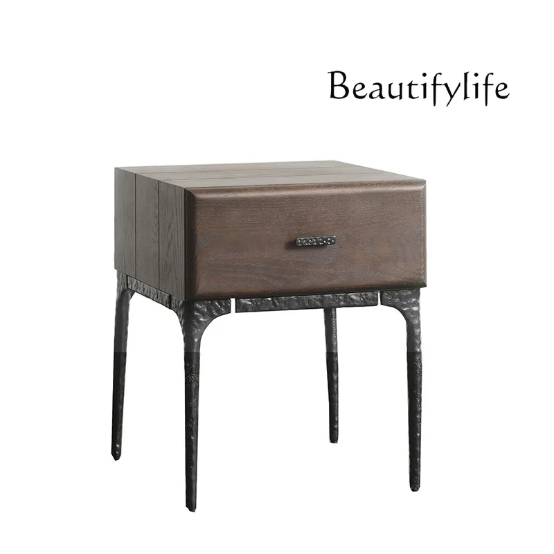 

Nordic Retro Simple Light Luxury Bedside Table Modern Solid Wood Bedroom Storage Side Cabinet